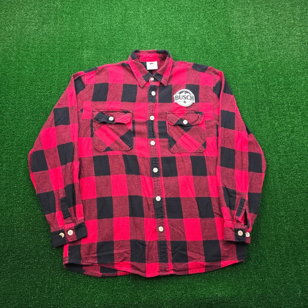 Busch Flannel Shirt Mens Large Red‎ Buffalo Plaid Button Up Lightweight Rothco
